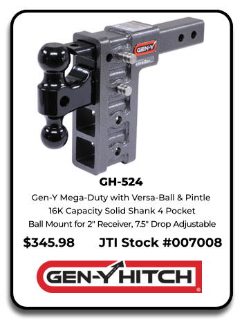 Gen-Y GH-524 16k capacity 4 Pocket ball mount Solid Shank 7.5" Drop with versa-ball & pintle