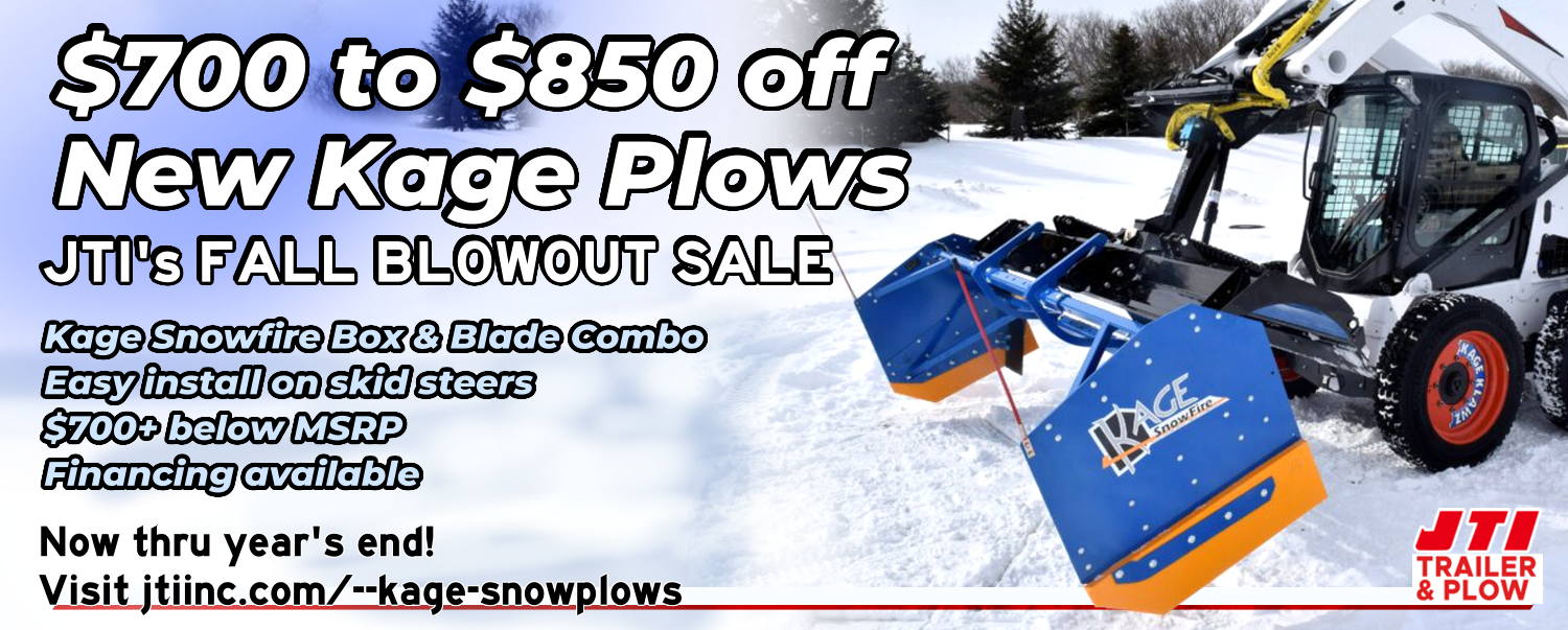 Kage snowfire mounted on Bobcat skidsteer - Fall Blowout Sale Described in text on image